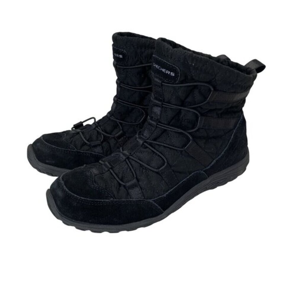 Skechers Womens Black Quilted Winter Booties Size 6